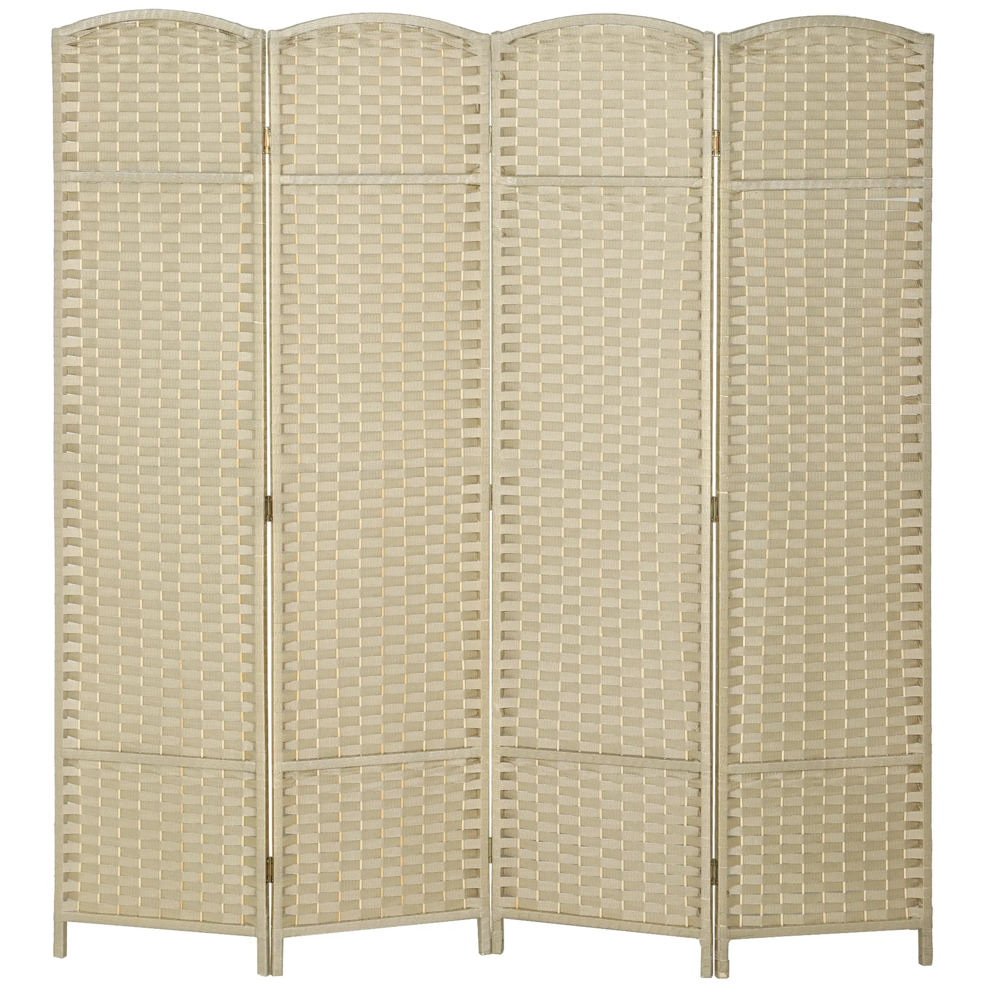 Folding 4-Panel Room Divider Screen, 5.6' Tall Freestanding Privacy Room Divider, Dense Opacity Pine Wood Frame, Tear-Proof PP Panels Blocks View While Softly Filtering Light, Four-Panel Room Dividers, Privacy Room Dividers