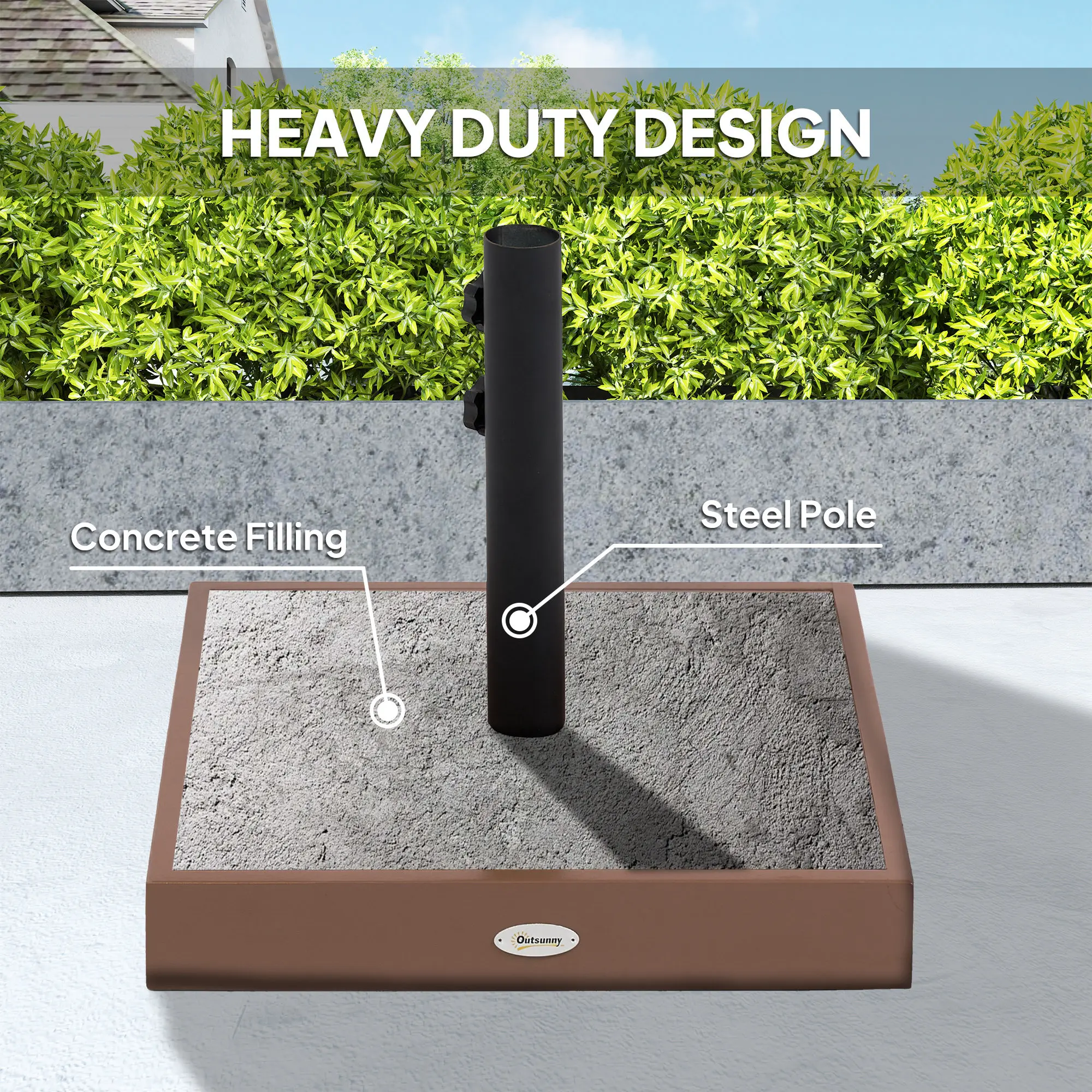 Outsunny Square Shape Heavy Duty Concrete Umbrella Stand, 42 lbs Solid Fill Base with Holder for 1.25"/1.5" Poles, Ideal for Outdoor Patio, Lawn Use, Concrete Base