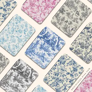 Vintage Toile Kindle Case Personalized Kindle & Reading Tablet Case with Magnetic Closure Stretch Hand Strap for 7" 2024 Paperwhite & Colorsoft Models Black Back