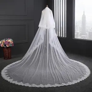 2 Tier Royal Length Lace Applique with Sequins Handmade Wedding Bridal Veil with Comb for Brides
