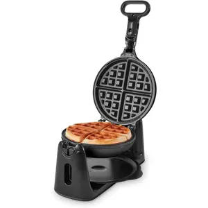 Flip belgian waffle maker 1 thick waffle mold nonstick waffle iron with quick heatup surface rotating belgian waffle maker for kids and families just add batter black