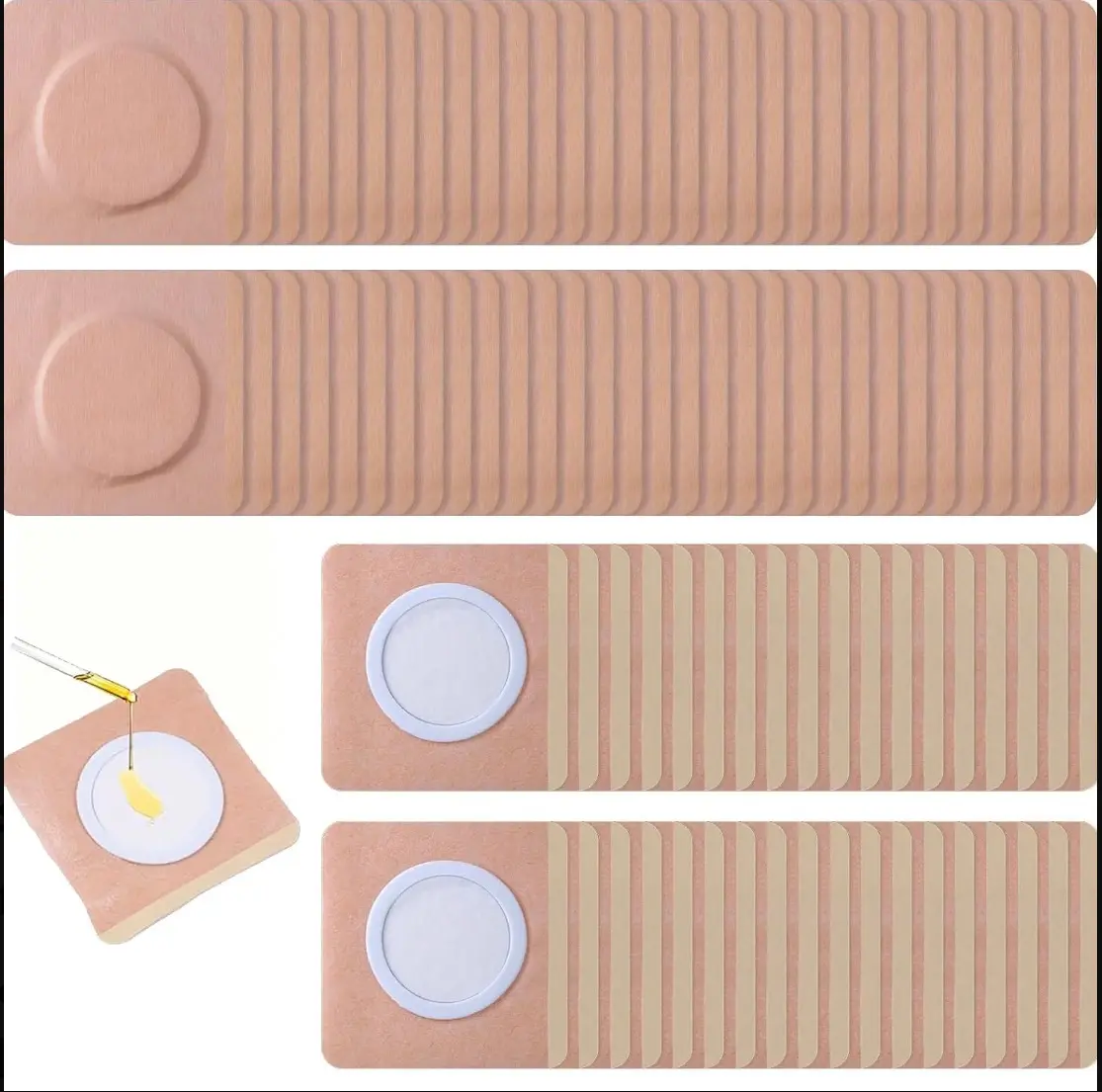 【BUY 1 GET 1 FREE】Soft Organic Cotton Cloth Aromatherapy Patch, 50+50 Pcs 2.76"x2.76" Self-Adhesive Disposable Wraps for Belly Button, Soles, Knees, Workouts, Leak-Proof, Skin-Tone, Skin-Friendly, Easy to Use (Oil Not Included) - Home, Festive Supplies