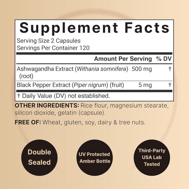 NatureBell Ashwagandha with Black Pepper, 240 Capsules | High Absorption Complex – Extra Strength Root Extract – Adaptogens Supplements for Relaxation – Non-GMO