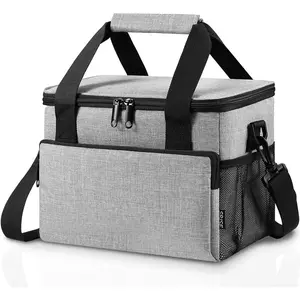 Extra Large Adult lunch Box Insulated Lunch Bag for Men & Women, Lunch Cooler Tote with Adjustable Shoulder Strap, Side Pockets and Water Bottle Holder, Reusable Leak Proof Lunch Bags - Dark Grey