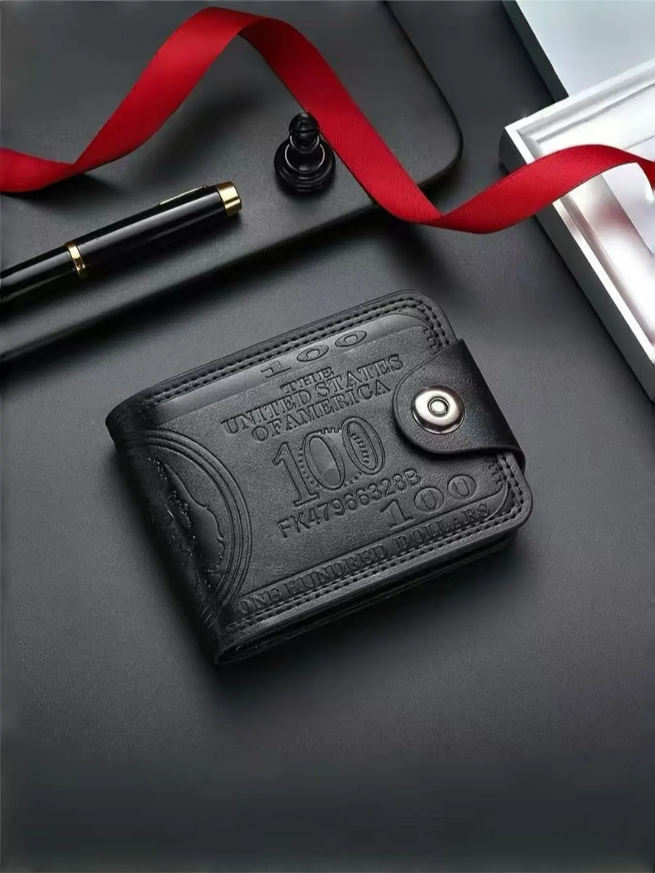 Luxury Men's $100 Bill Wallet, Business Fashion Wallet, Exquisite Wallet, High-End Faux Leather Dual-Fold Design, Card Slots, Photo Holder, Fashionable and Stylish, Durable Bifold Wallet, Business Style Wallet