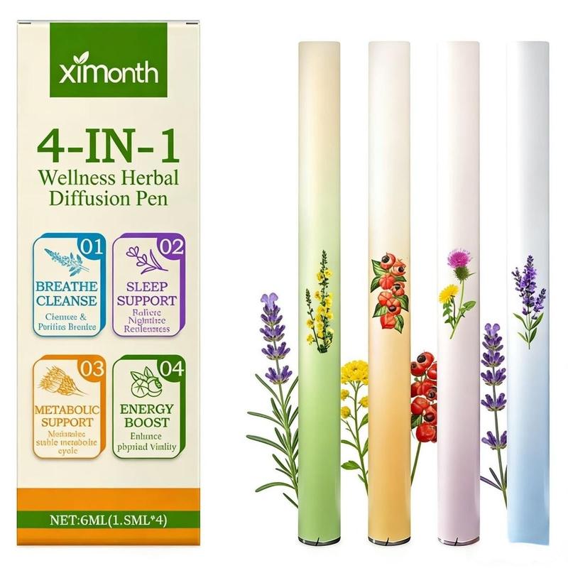 4-in-1 Herbal Diffusion Pen, Portable Aromatherapy Inhaler for Breathing Cleanse, Sleep Aid, Metabolism Support & Energy Boost