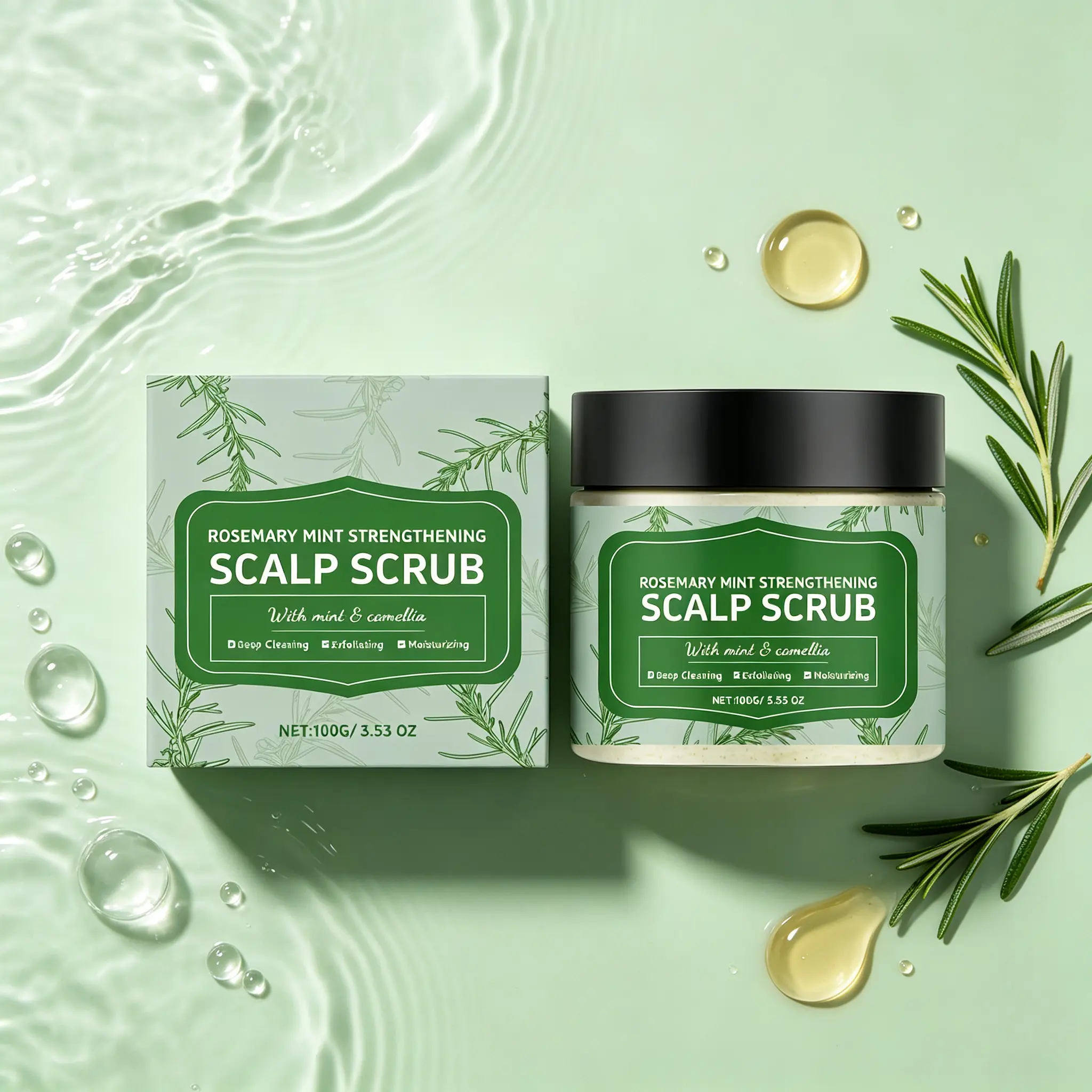 Rosemary Scalp Scrub, Deep Cleansing Scalp Exfoliator with Sea Salt & Botanical Oils, Refreshing Hair & Scalp Care with Scalp Massager