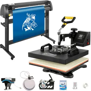 5 in1 Heat Press 15"x15" Vinyl Cutter Plotter 53" USB Port Sticker Print DIY