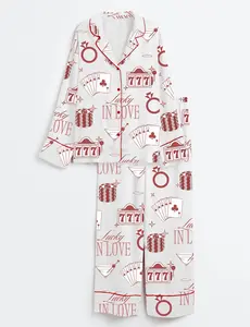 Lucky In Love Bachelorette Casino Party Los Vegas Martini Satin Pajama Set, Vacation Bachelorette Pajama, Lover Casino Xmas Merry Sleepwear