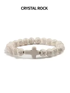 Unisex Cross Beaded Bracelet, Adjustable Fashion Accessory for All Seasons, Perfect Gift Choice, Casual Style, Artificial Crystal Chain, Cross Beads Bracelet