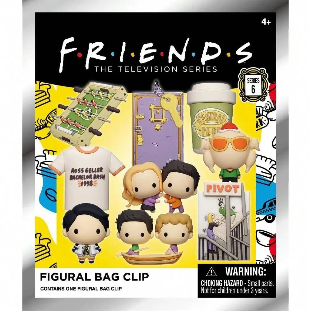 1PC WB Officially Licensed Friends Series 6 Mystery Bag Keychain Warner Bros Friends TV Show Merch 3D Figural Keychain Series Figures Random Character Cute Holiday Gift Birthday Gift for Family Fans Collectibles Keychain Surprise Collectibles