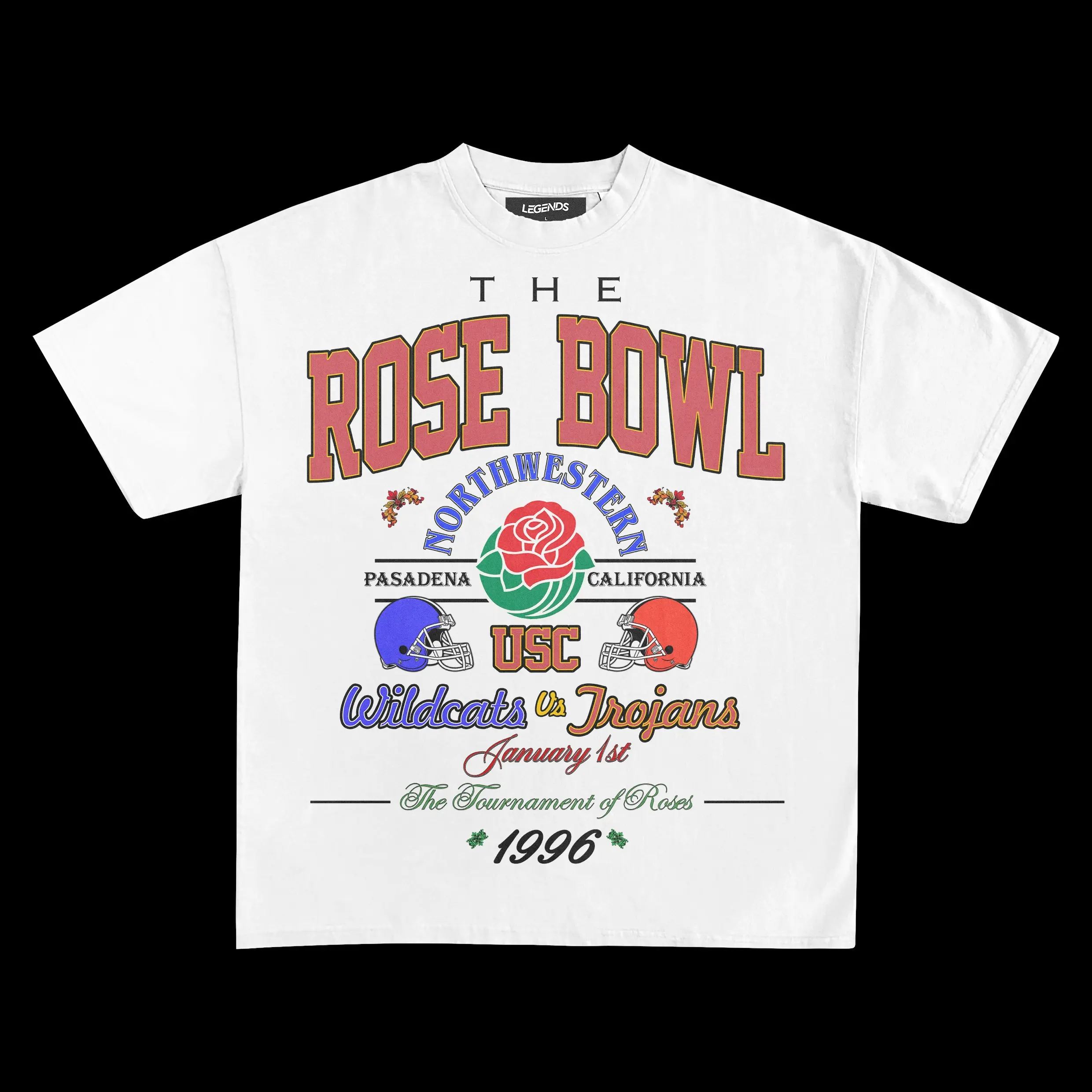 ROSE BOWL WILDCATS VS. TROJANS 1996 VINTAGE TEE, COOL GIFTS FOR FOOTBALL FANS TOPS