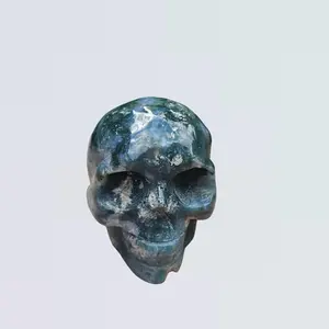 Moss Agate Skull Carving 2.4 Hand Carved Crystal Figurine for Grounding Growth Spiritual Awakening Earth Energy Healing Vibrations