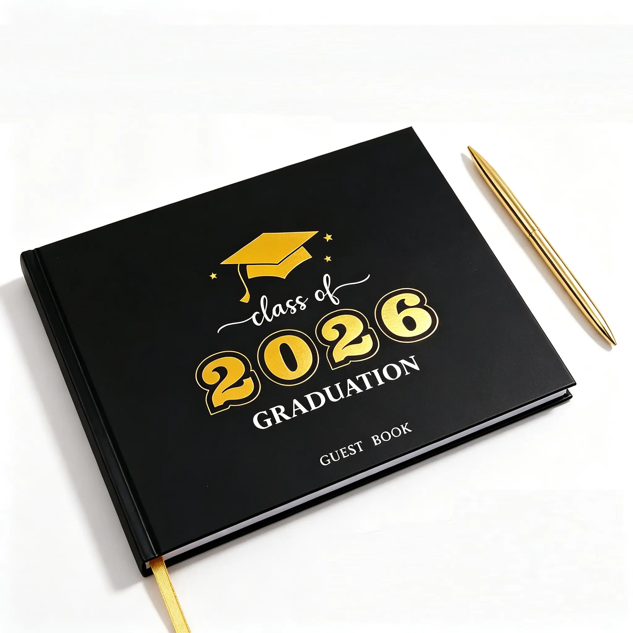 2026 Graduation Memory Book Hardcover Autograph Signing Scrapbook With Pen Black Graduation Decor Party Supplies For High School College Senior Graduation Events