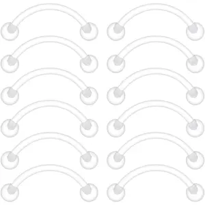 16 Gauge Clear Acrylic Bioflex Curved Barbell Eyebrow Belly Lip Tragus Ring Conch Piercing Jewelry Retainers 6-12mm 12-24PCS