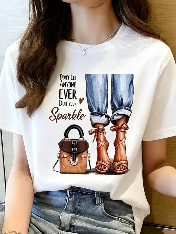 Women's Premium Cotton Fitted Short Sleeve Graphic Print T-Shirt - Comfy Everyday Tee, Cute Tops, Lightweight Fabric, Inspirational Quote, Sparkle Style, Fashion Casual Top, XL, Machine Wash Cold Only, Do Not Bleach