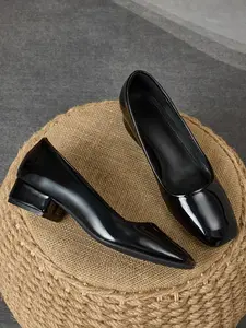 Women's Solid Color Square Toe Slip on Pumps, Fashionable Mid Heel Heels for Daily Wear, Lightweight Breathable Comfortable Shoes for Women & Girls