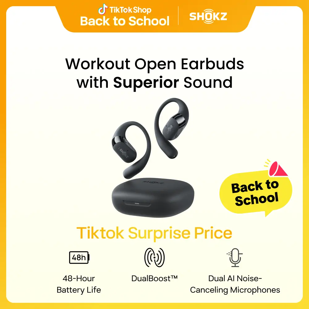 SHOKZ OpenFit 2 Open-Ear True Wireless Bluetooth Headphones with Audio, Button, Dynamic Driver, 48-Hour Battery Life, DualBoost Sound, Microphone, Fast Charging, IP55 Water-Resistance, Find My Earbuds Feature,back to school,back to school haul