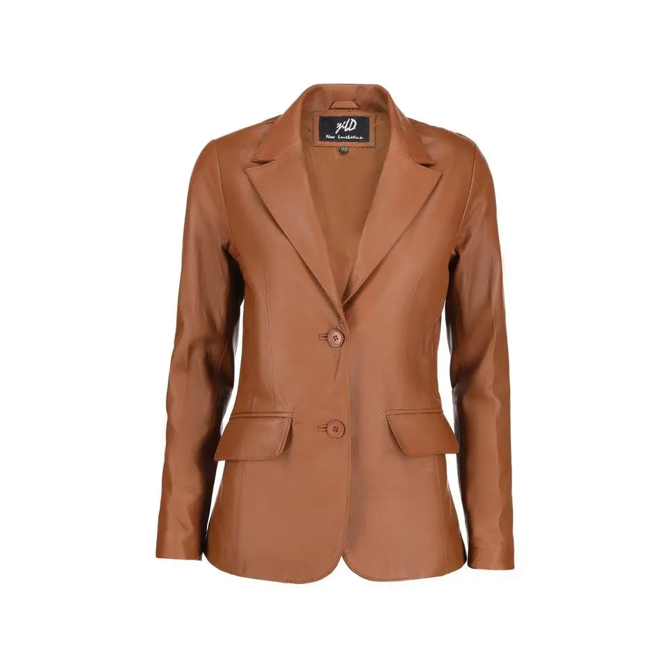 Women's Jild Classic Lambskin Cognac Leather Blazer
