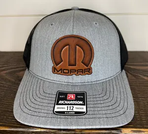 Mopar Genuine Leather Patch Hat Richardson 112 Trucker Cap for Car Enthusiasts Gift for Dad Men's Automotive Style Hat Muscle Car Accessories Dodge Chrysler Lovers Truck Hat High Qua