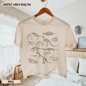 Comfort Colors Boxy Crop Top Dinosaur Skeleton Cropped Tee Paleontology Shirt Aesthetic Clothes Dinosaur Shirt Trex Dino Teacher Shirt