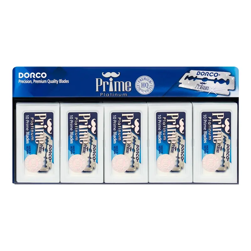 DORCO STP301 Prime Platinum Coated Extra Double Edge Traditional Razor Blades (100-Count Multi-Pack) - Premium Stainless Steel, Rustproof, Super Sharp, Easy Rinse, Hair Removal, Shaving Cream Compatible, Water-Friendly, Iron-Infused, All Skin Types