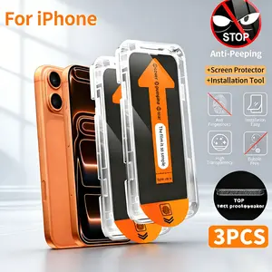 3 PCS Full-Cover Privacy Tempered Glass Screen Protector for iPhone series,  9H+ Hardness, Ultra HD, Anti-Scratch,  Earpiece dustproof，Dust-free One-Click Installation