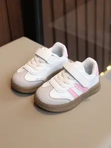 Unisex Retro Training Shoes, Velcro Anti-Slip Soft Sole, PU Leather Colorblock Sneakers, Cute Style for All Seasons, Kids' Campus Daily Wear