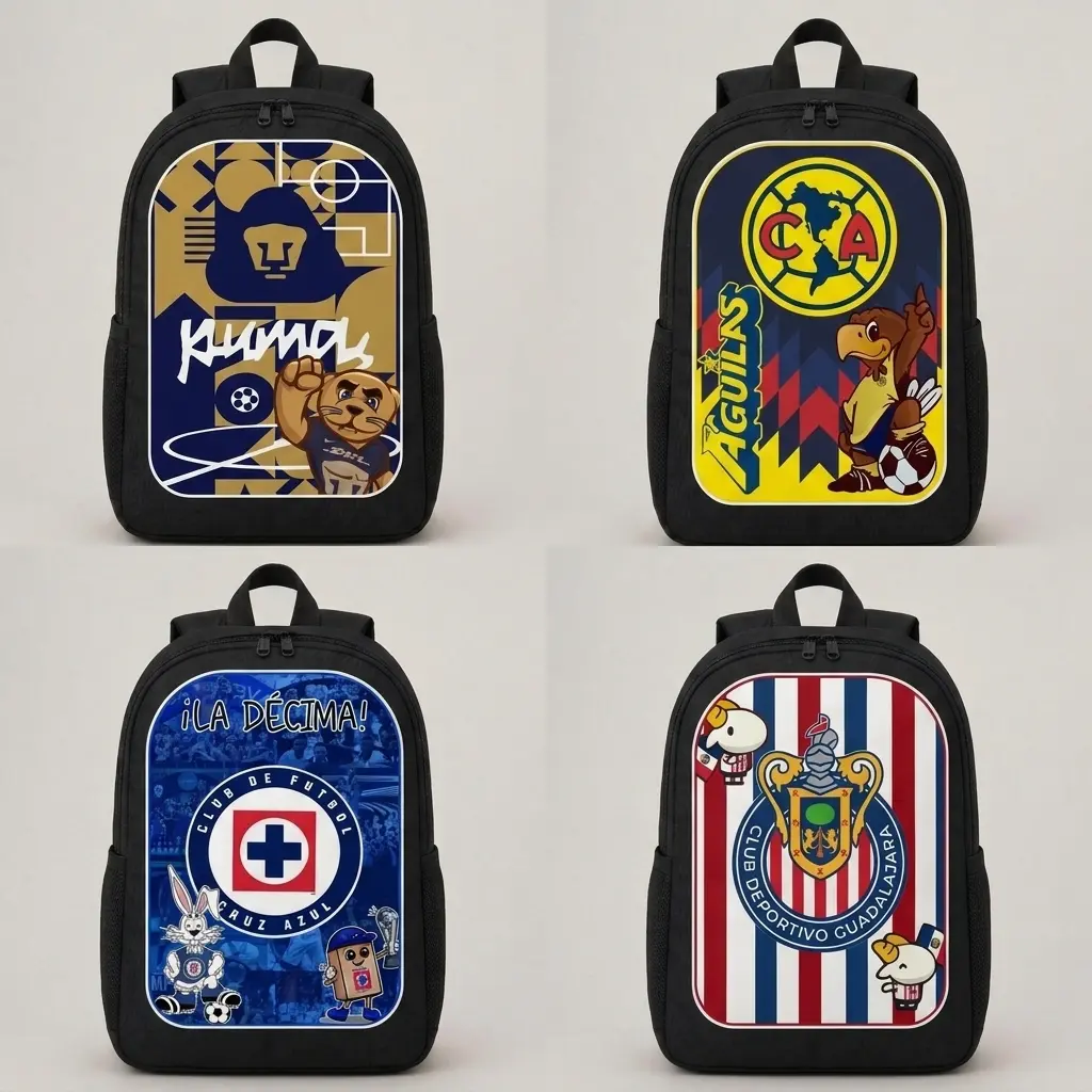 Club Deportivo Guadalajara Backpack with Cartoon Characters and Team Logo, Black Color, Perfect for Fans and Daily Use