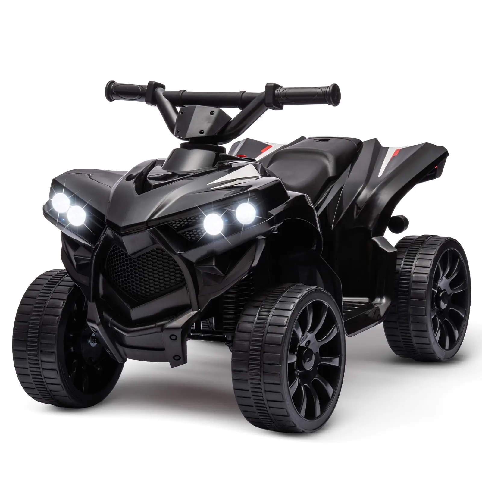 【Christmas Gift】Black Kids ATV 4 Wheeler, 6V Ride on Toy with 1.8MPH Max Speed, Wear-Resistant Wheels, Music & Foot Pedal, Battery Powered Electric Quad Car for Kids Toddlers
