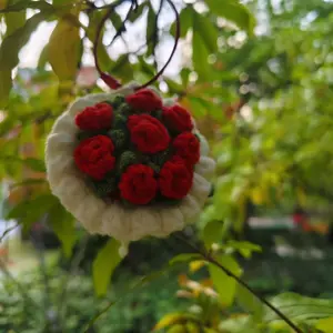 Valentine's Day Gift Birthday Gift Souvenir Mini Bouquet Preserved Flower Handmade Knitted Ornament Cute Bouquet Keychain