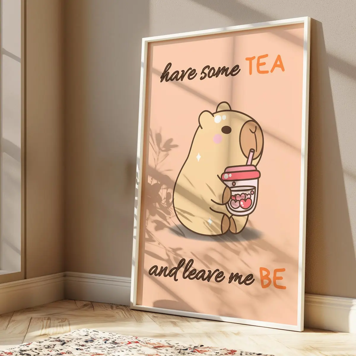 Funny Capybara Print, Retro Capybara Tea Poster, Minimalist Poster, Cozy, Cute Aesthetic Wall Art, Room Decor, Unframed – 5 Sizes (8x12–27x40 inch)