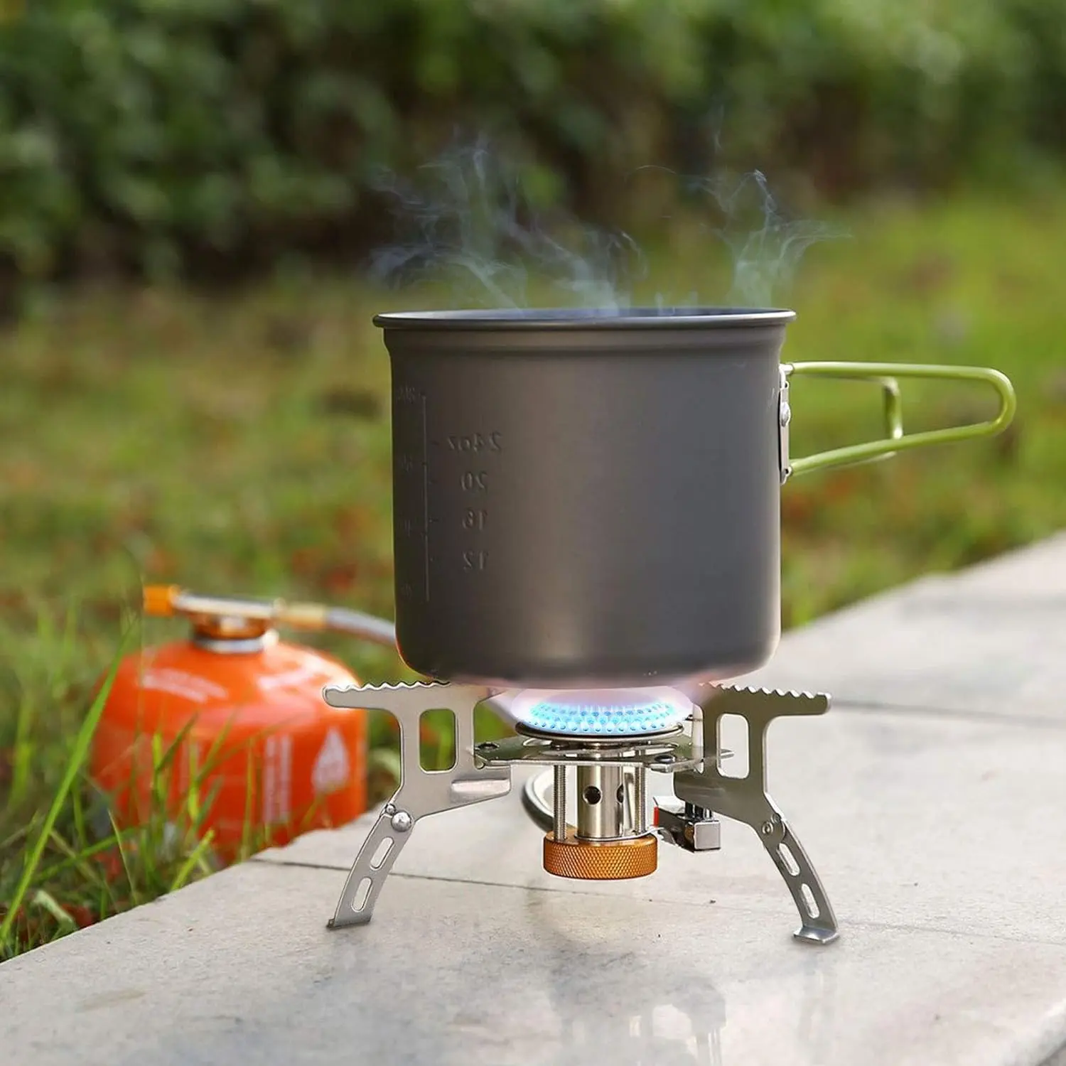 WADEO 露营燃气炉 - 3700W 紧凑型便携式背包炉，带压电点火装置、适配器和便携包，适用于露营装备、徒步旅行装备、便携式户外烹饪。