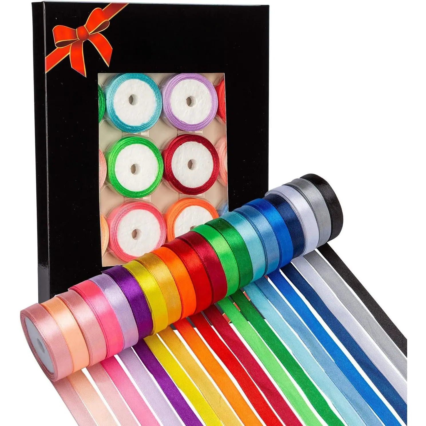 3/8 Inch Satin Ribbon Set - 20 Rolls Rainbow Ribbon, 5 Yards Each ( 100 Yards), Decorative Ribbon for  Wrapping, Crafts Hair Bows, Flower Bouquet, Wedding Party Decorat