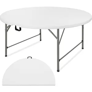 4 FT Round Folding Tables with Carrying Handle Lightweight Portable Plastic Commercial Table Steel Legs for Party, Dining, Wedding, Events, Picnic Indoor, Outdoor (White,1 Pack)