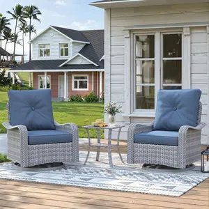 【LIVE】Modern 3-Piece Wicker Outdoor Furniture Set - High-Back Rocker Deep Seat Outdoor Chairs with 4" Cushions, Fade-Resistant Side Table, All-Weather PE Rattan for Garden, Backyard, Patio Furniture Sets outdoorfun