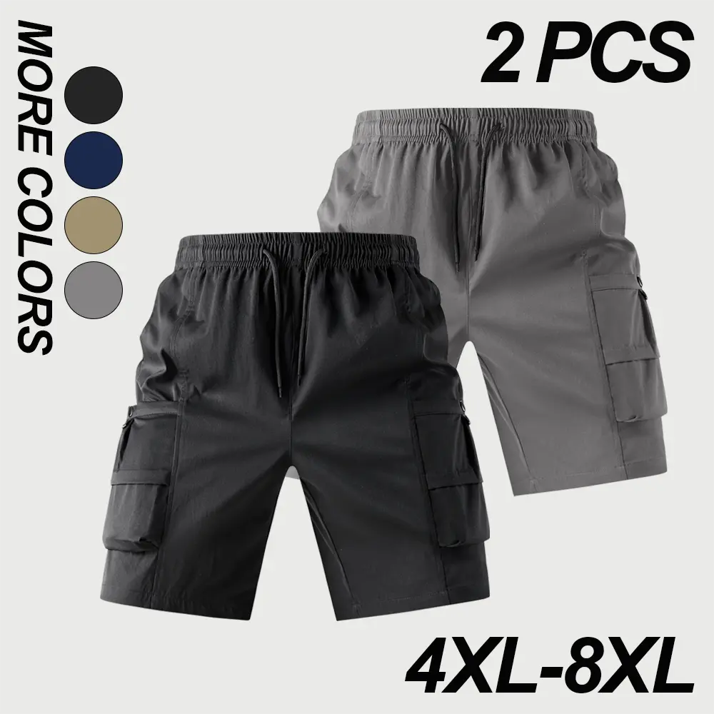 4XL–8XL Summer New Plus Size Wide Casual Cargo Shorts for Men — Comfortable, breathable, multi-pocket design combining practicality and style; drawstring elastic waist cargo shorts, suitable for home leisure, everyday outings, and commuting.