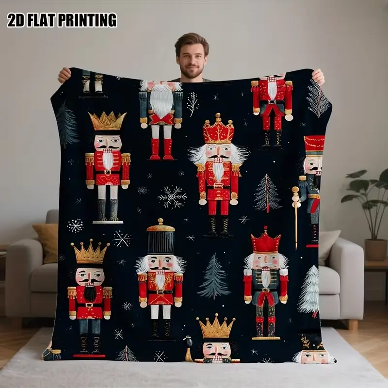 Nutcracker Christmas Soldier Velvet Throw Blanket – Soft Cozy Holiday Decor for Couch Bed Living Room – Nostalgic Xmas Nutcracker Fan Gift for Mom Kids – Winter Festive Home Accent – 2026 Holiday Season