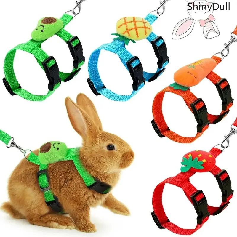 4-Pack Adjustable Bunny Harness and Leash Set - Fruit Decor Universal Vest for Small Pets' Outdoor Activities