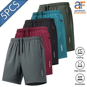 Men's 5 Pack Casual Shorts Set, Zipper Pocket Drawstring Waist Side Reflective Stripe Loose Fit Bottoms, Trendy Streetwear Summer Pants for Daily Wear Gym Workout and Beach Vacation