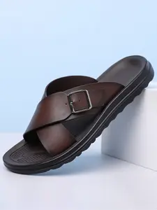 Men's Thick Sole Non-Slip Leather Slides Sandals, Casual Beach Sandals, Lightweight Comfortable Shoes for Beach Daily Wear Summer Outdoor Activities
