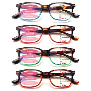 4-Pack Progressive Multifocal Fashion Blue Light Blocking Reading Glasses Featuring three-level vision adjustment,uv protection gradient-tinted frames, and spring hinge design to accommodate multiple wearers.  Essential for daily reading and office use.