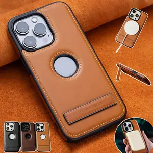 Solid Color PU Leather Phone Case Protector with Hidden Stand, 1 Count Magnetic Attraction Phone Protective Cover, Phone Accessories Compatible with iPhone 15 14 13 12 Series Casing Protection