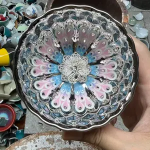 726YKQ721 Silver Peacock Building Cup Blue Pink CUP DB