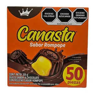 CANASTA SABOR ROMPOPE - Sweet Chocolate Flavor With Rompope Flavor Filling / 50 Pieces /