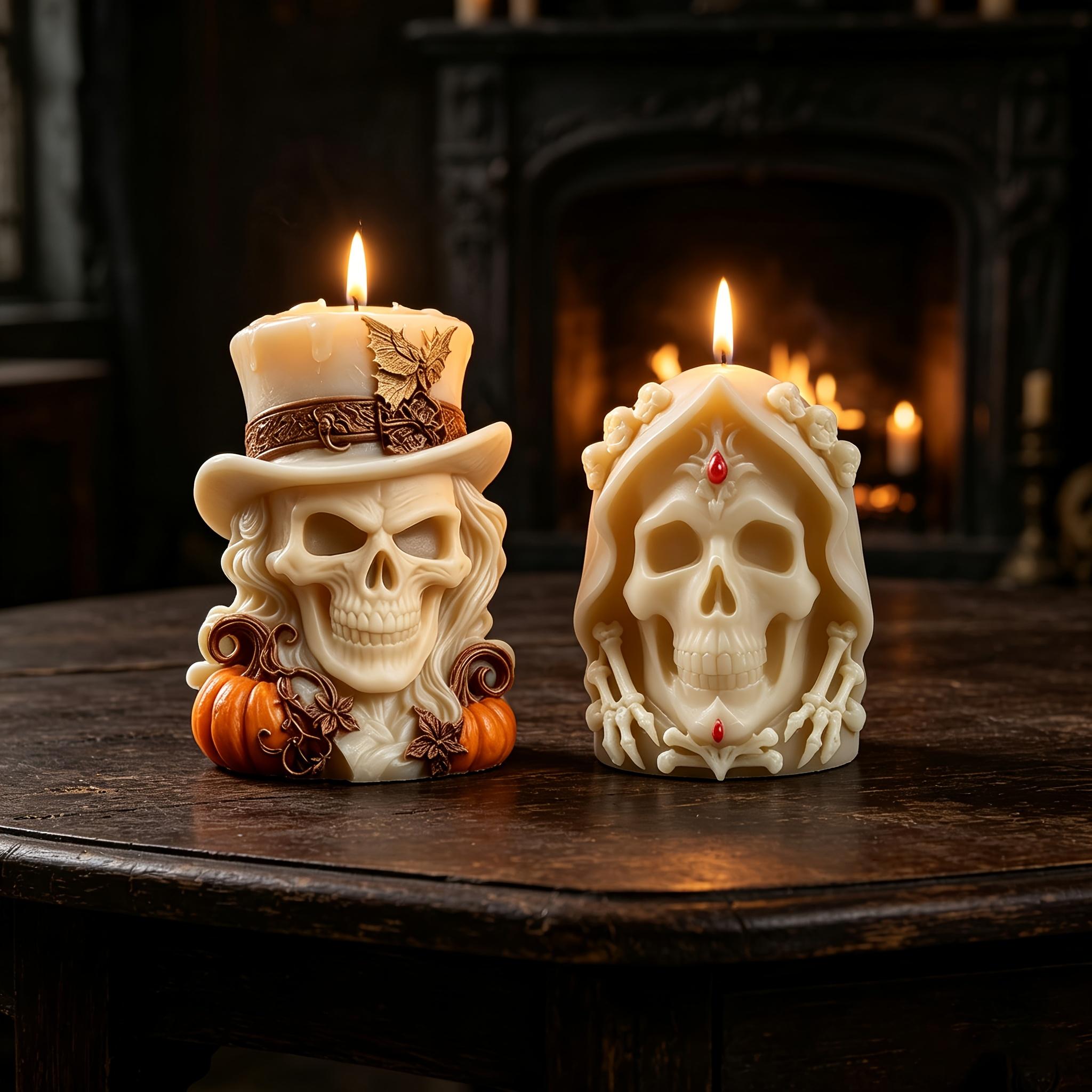 2Pcs Halloween Gothic Skull Silicone Mold Set - Top Hat Bat Pumpkin & Hooded Skeleton for DIY Candle Making Supply, Epoxy Resin Casting, Soap Plaster Craft 2Pcs Halloween Gothic Skull Silicone Mold Set - Top Hat Bat Pumpkin & Hooded Skeleton for DIY Candle Making Supply, Epoxy Resin Casting, Soap Plaster Craft