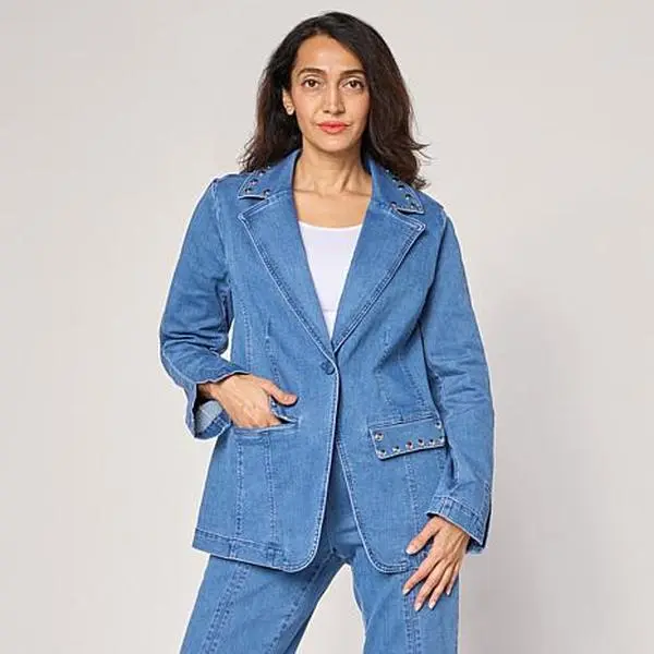 G by Giuliana Black Label G5 Stretch Denim Studded Blazer