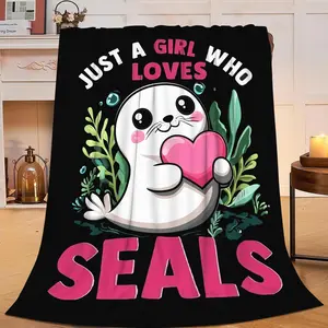 Just A Girl Who Loves Seals Blanket Cute Ocean Seal Decor Throw Blanket Gifts for Girls Boys Super Warm Soft Plush Lightweight Flannel Bed Blankets for Kids Adults Men Women
