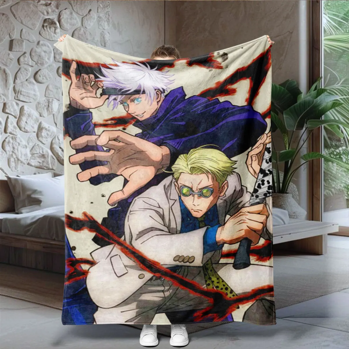 Jujutsu Kaisen Gojo Satoru & Nanami Battle Printed Blanket, High-Quality Flannel Warm Throw, Anime Collector's Item, Perfect for Home Watching, Flannel Blankets