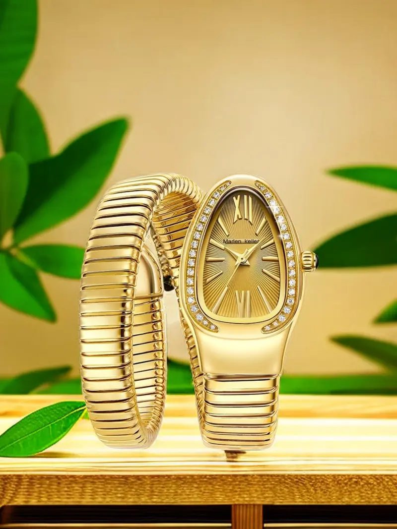Elegant Gold Snake-Wrap Bracelet Watch with Crystal Accents Serpenti Fashion Unique Snake Wrap Women main image 4